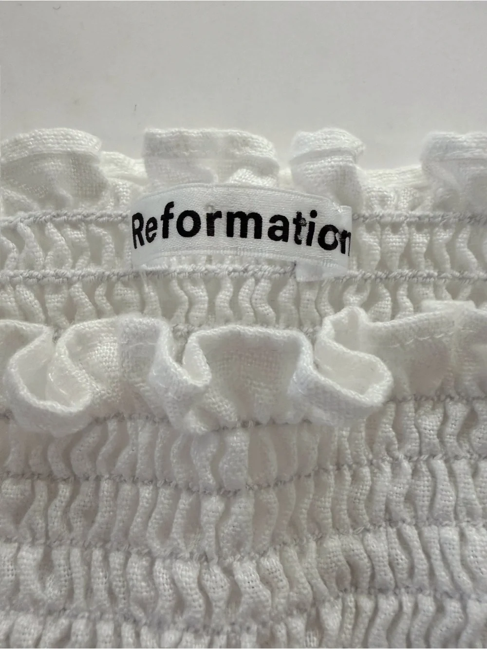 Reformation Women's XS White Linen Smocked Puff Sleeve Crop Top NWOT Coquette